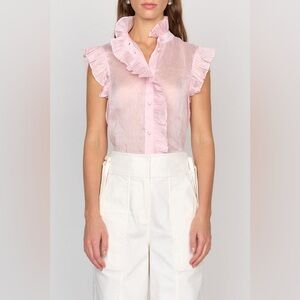Christy Lynn Women’s Large Marfa Ruffle Top Blush Pink Organza Feminine Luxury